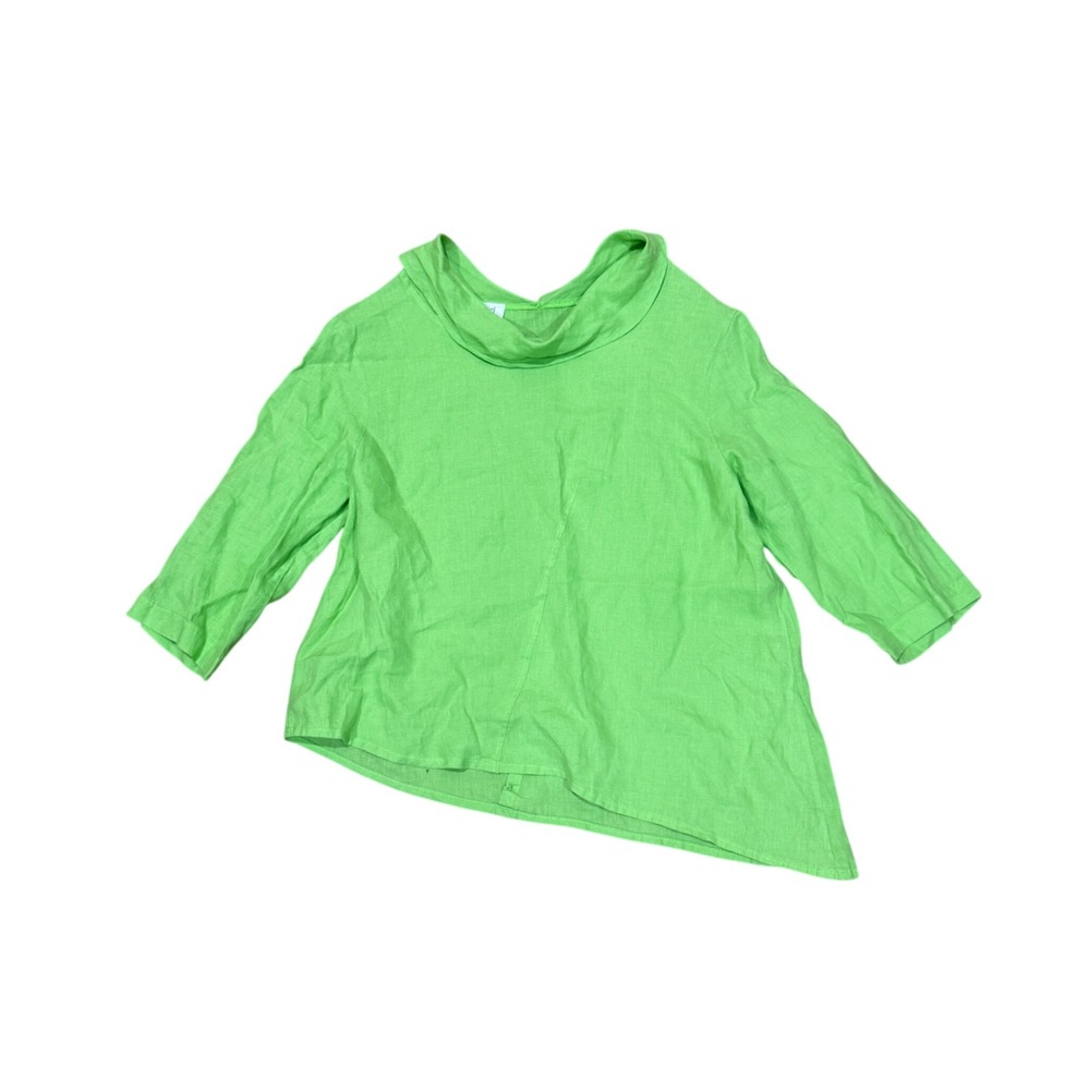 Raphael Positano Women Linen‎ Asymmetric Cowl Neck Green Blouse S Coastal Italy